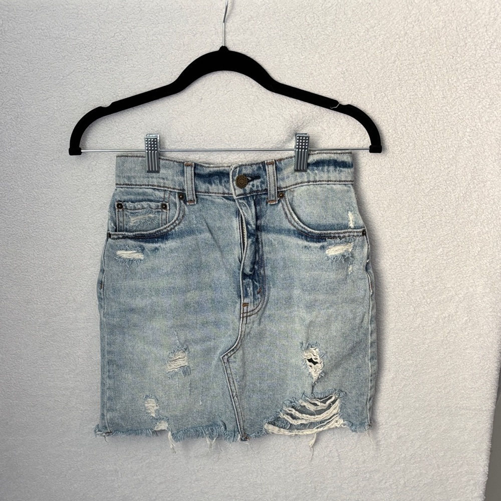 Distressed Denim Mini Skirt